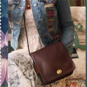 VINTAGE COACH MAHOGANY BROWN COMPANION FLAP BAG 9076